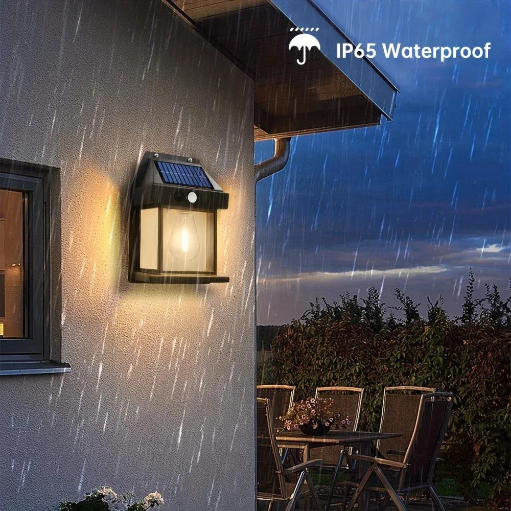 4PCS Solar Wall Light Tungsten Waterproof Wireless Motion Sensor Security Lamps Dusk To Dawn Exterior Lighting for Patio Porch Garage