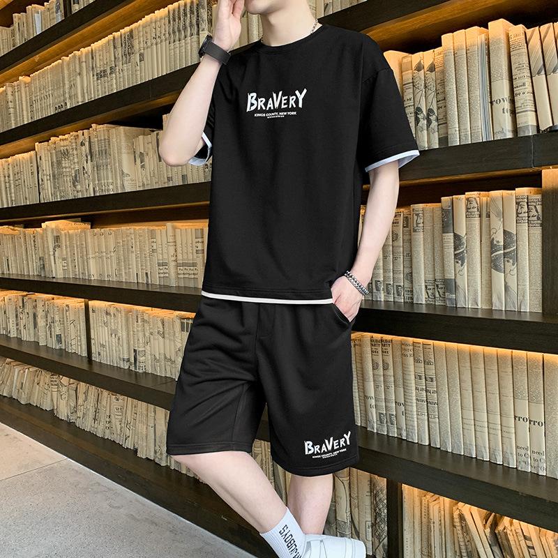 

Летний мужской повседневный спортивный комплект с короткими рукавами и шортами XXXXL чёрный