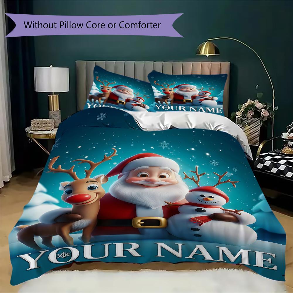 Custom Name Christmas Bears Gifts Bedding,Quilt Set Quilt Cover Pillowcase Home Birthday Gift(1 * Duvet Cover + 2 * Pillowcase, Without Core)_lx