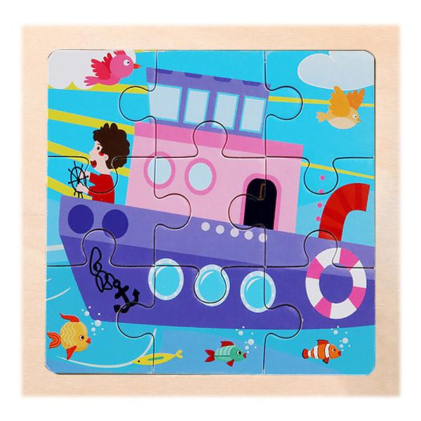 New 9 Piece Montessori Wooden Puzzle Cartoon Dinosaur Transportation Jigsaw 3d Puzzle Early Learning Educational Toys for Kids