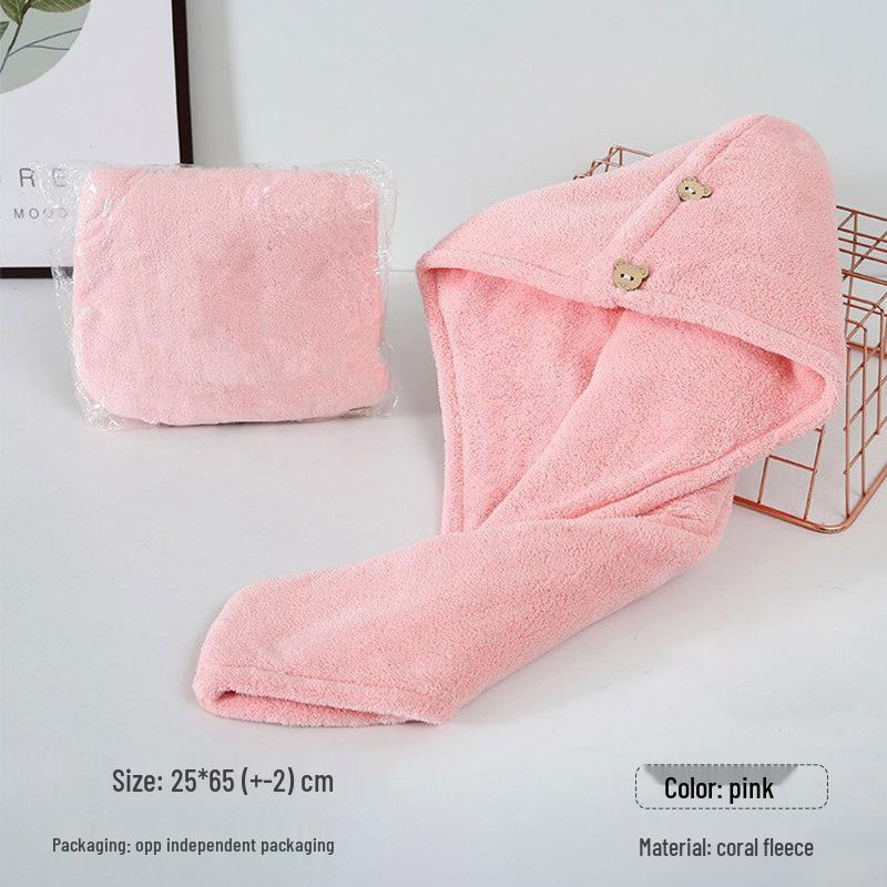 Ultra-Soft Coral Fleece Double Layer Hair Drying Cap for Women - Thick, No-Shed Bath Wrap