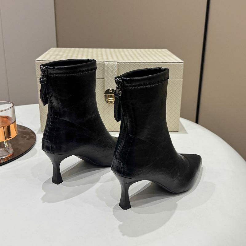 Fashion Winter Fashion Pointed Toe Ankle Boots Women Zippers Thick Heels Shoes Street Style Banquet Party Short Botas Mujer