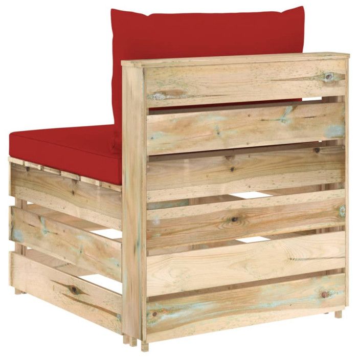 Canapé Central Sectionnel - VIDAXL - Bois Imprégné - Rouge et Marron - Fixe - Résistant aux intempéries