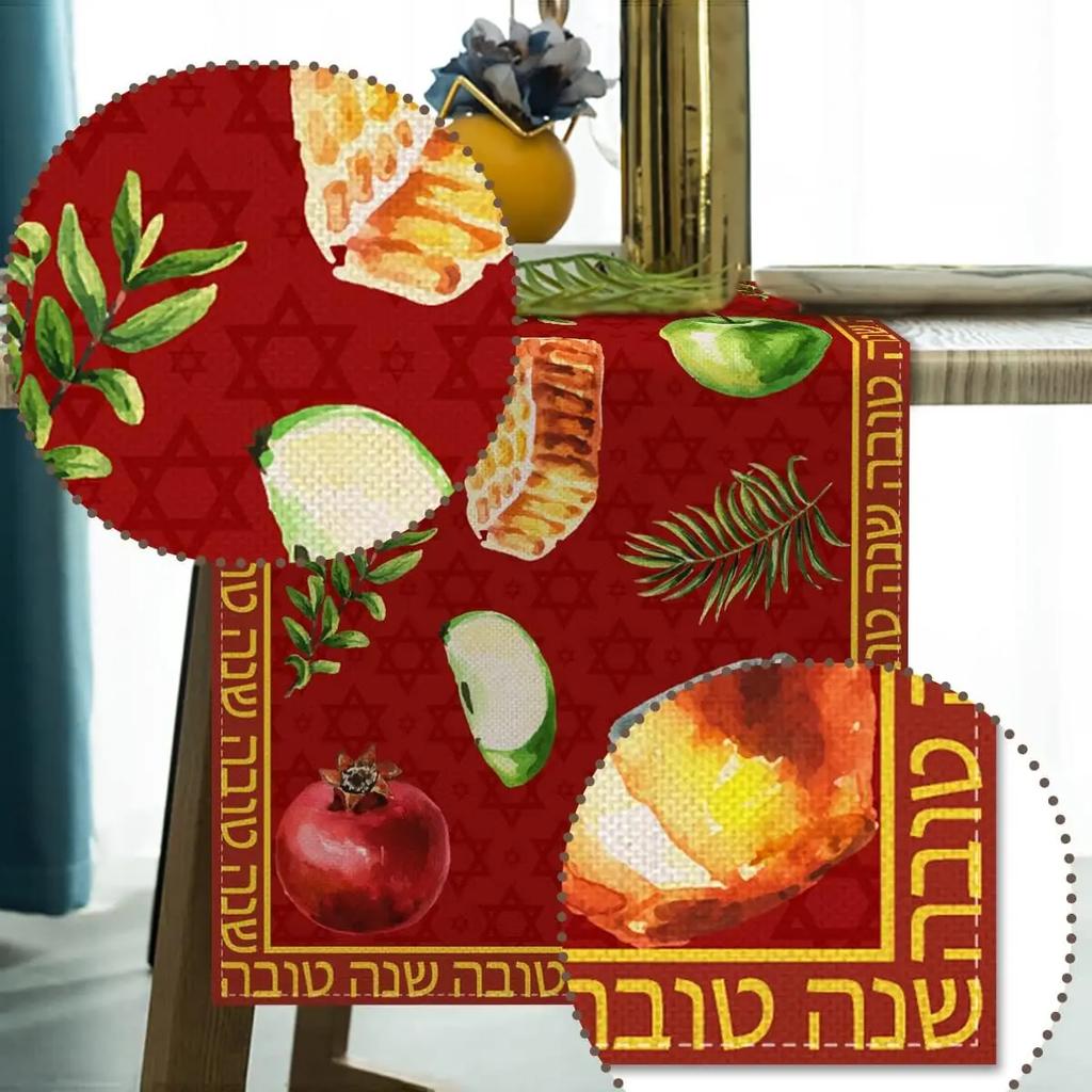 Shana Tova Table Runner Jewish Holiday Decor Reusable Rosh Hashanah New Year Kitchen Dining Table Runner Jewish Party Decor