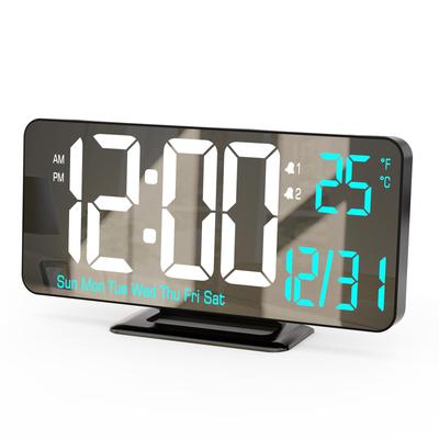 KOSUMOSU Digital Alarm Clock Inch Black Clock for Bedroom Dual Alarm of Week Table Clock LED Clock for Living Room 6.7 Date/Second/Day 12/24
