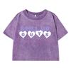 Spill Up Guts Letterprinting Women Washed Short Clothing Cool T-Shirt Street Fashion Tops Midriff-Baring O-Neck Tshirt