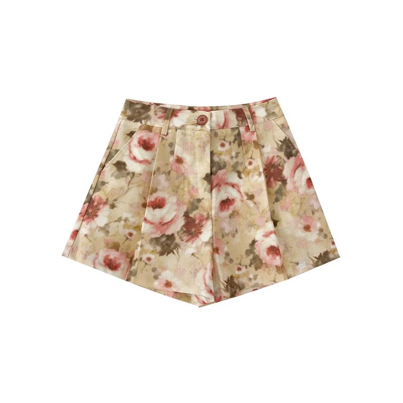 

Плиссированные шорты с цветочным принтом с высокой посадкой: Лето 2024 Романтический французский стиль - Женский S1089, Возвраты не принимаются Small цветочный