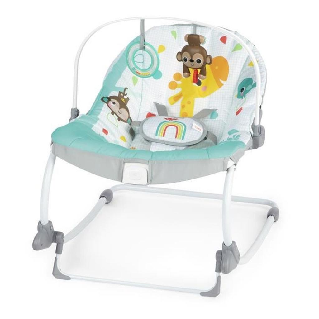 Bright starts Rainbow Convertible Baby Bouncer, Blue, Soothing Vibrations, 2 Recline Positions, 0M+ Up To 18 Kg