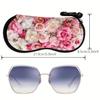 Rose Printed Sunglasses Case Portable Zipper Eyeglasses Pouch with Keychain Carabiner Waterproof Storage Bag Glasses Holder