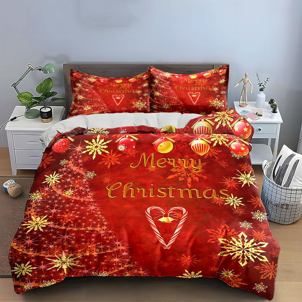 Merry Christmas Red Design Bedding Duvet Cover Set Duvet Cover Pillowcases  (1*Duvet Cover 2*Pillowcases, without duvet insert)