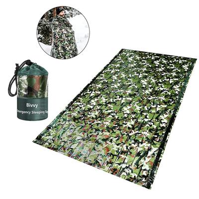 PE-Notfallschlafsack, Camouflage, wasserdicht, tragbar, Survival, 120 x 200 cm, Schlafsack für Outdoor-Camping, Wandern, Abenteuer