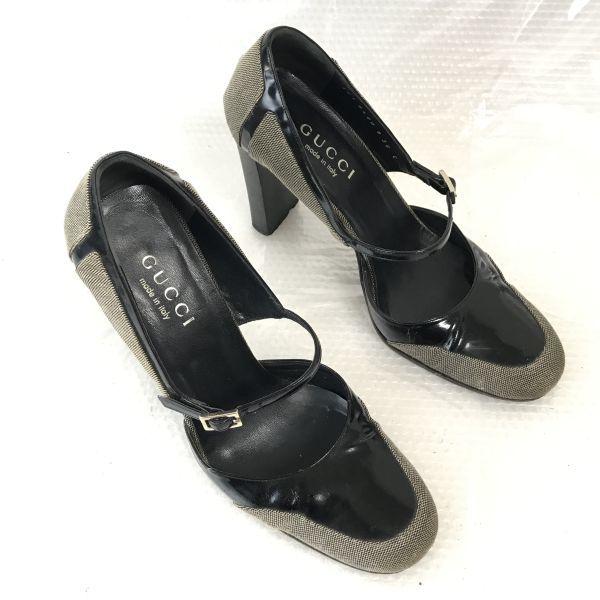 GUCCI Italy High Heel Pumps Leather Women’s 36C 23.0 Black Beige(USED)