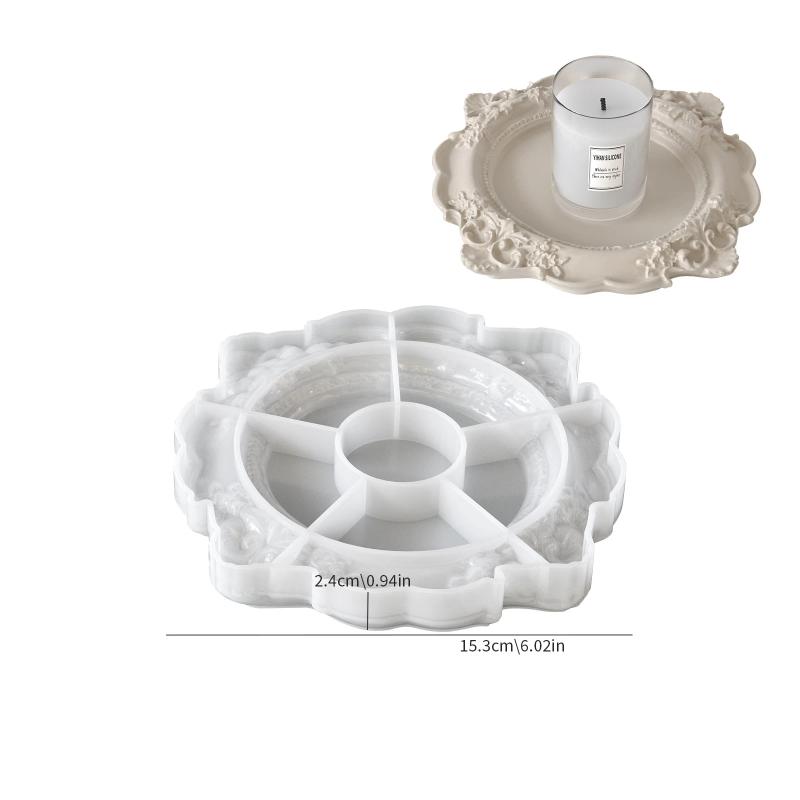 European Vintage Relief Lace Gypsum Tray DIY Handmade Ornament Round Oval for Coffee Table Snack Candy Storage Tray