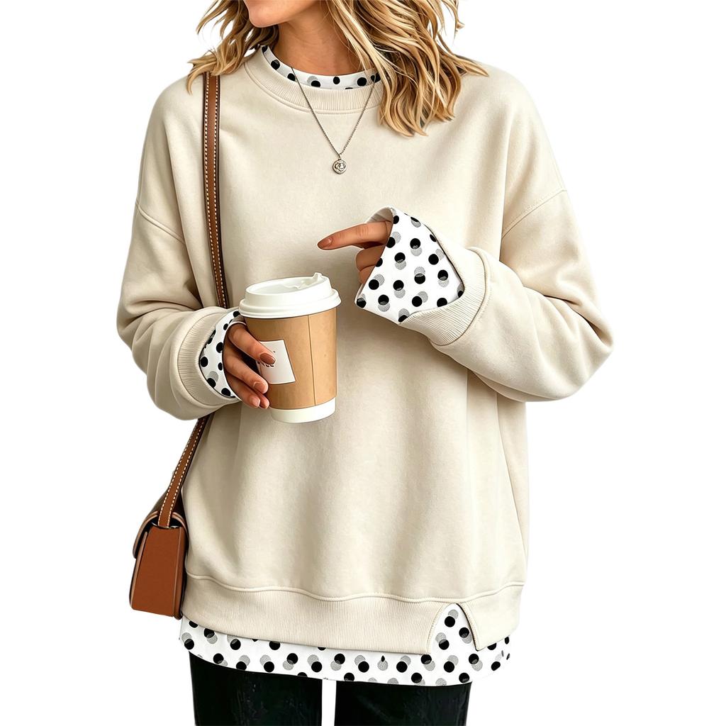 Damen Casual Bedrucktes Langarm Look Sweatshirt Lockerer Pullover