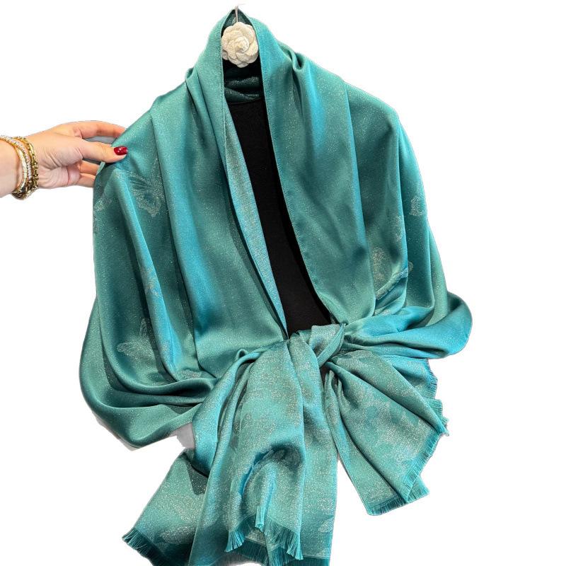 Thin Scarf Spring and Summer Shawl Exterior  New Ethnic Fashionable Imitation Silk Scarf  Photo Travel Beach Towel