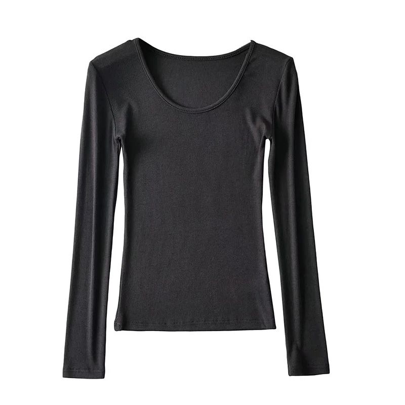 

Модный стиль Нить Хлопок Футболка с длинными рукавами Женская Весенняя Низкий круглый вырез Короткие топы Летняя Прилегающая Приталенная Повседневная Футболка для основы Black-Long S