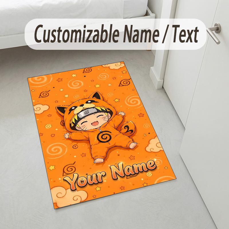 Personalized Crystal Velvet Carpet,Naruto Custom Printed Name, Plush Area Rug For Home Indoor Decor