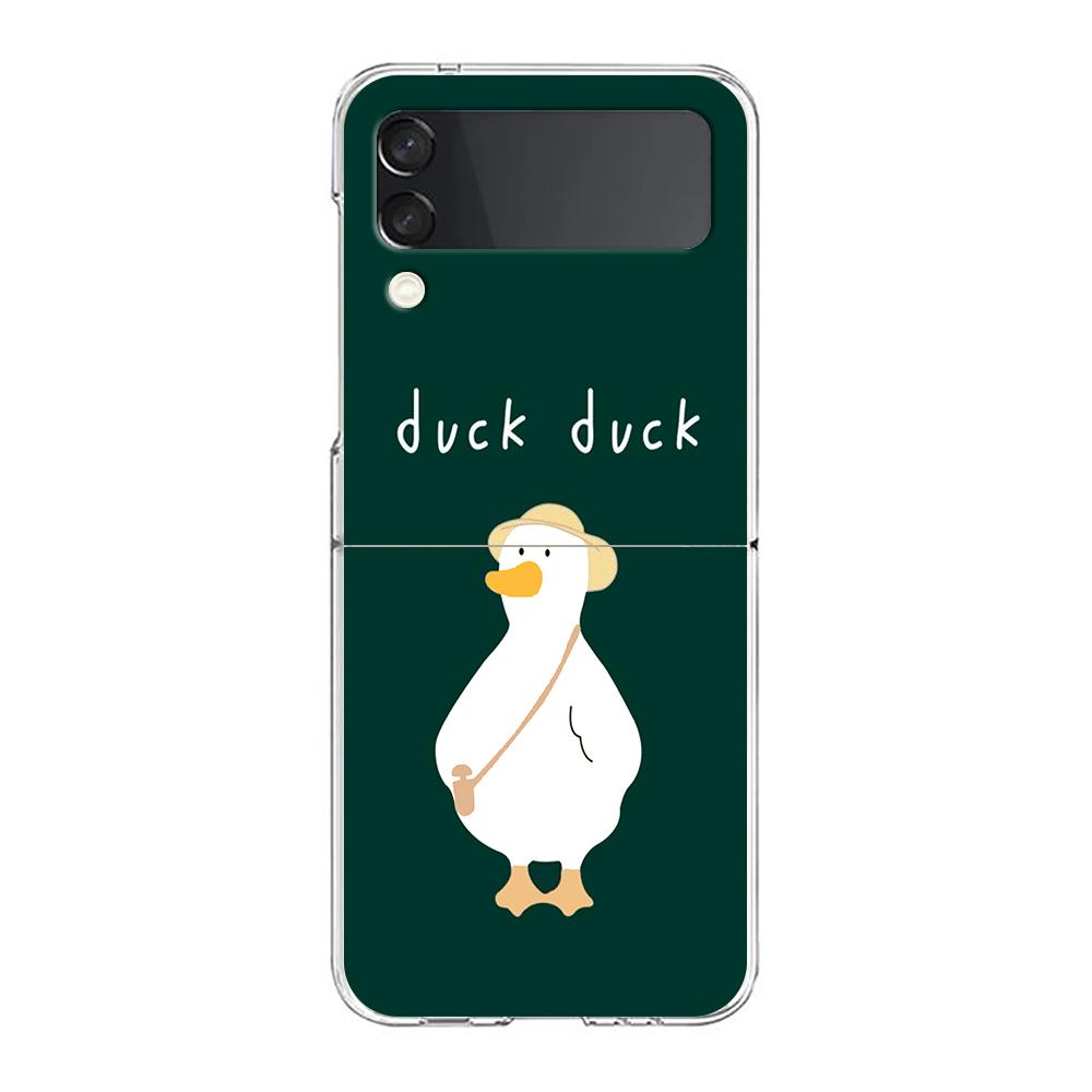 Cartoon Cute Goose Duck Game For Samsung Galaxy Z Flip 3 4 5 Hard Folding Clear PC Phone Case For Samsung Z Flip3 Cover Bumper