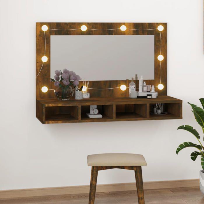 VidaXL Armoire à Miroir avec LED Armoire de Rangement Miroir de Maquillage Meuble de Salle de Bain Maison Intérieur Chêne 820457