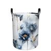 1pc, Dokriy, Ink Blue for Lotus Floral Print Round Laundry Hamper with Black Handles, Large Capacity Clothes Storage Basket