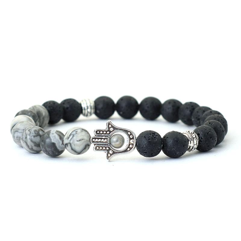New Men Strand Bracelet Classic Fatima Braclet Natural Volcanic Rock Braslet Meditation Tibetan Brazalete Armband Herren Pulsera