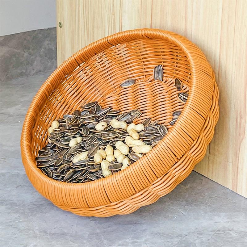 Round Woven Storage Basket Kitchen Vegetables Fruits Organizing Drying Tray PP Material Brown