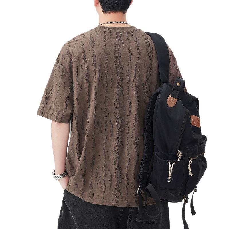 New Summer Short-sleeved T-shirt for Men's Textured T-shirt Loose Five-quarter Sleeve Jacket