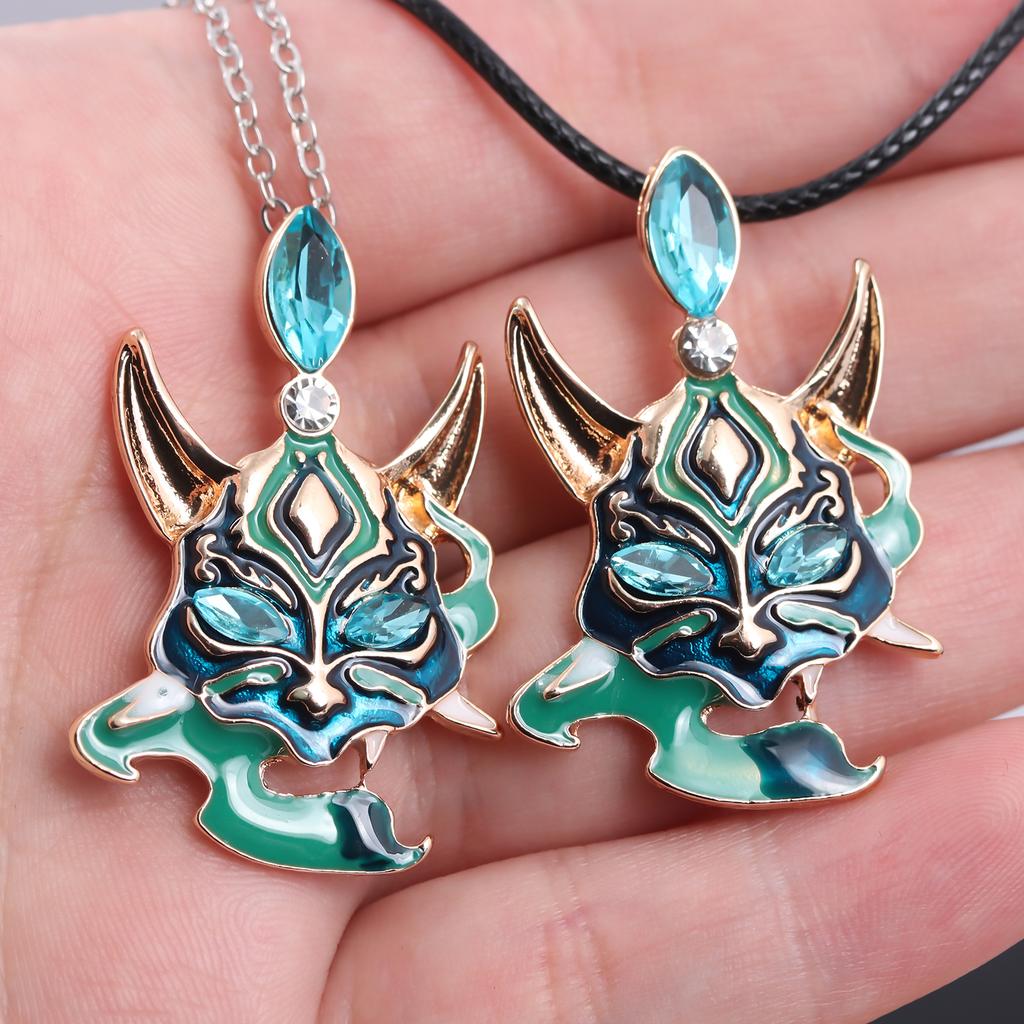 Anime Games Genshin Impact Xiao Cosplay Necklace Key Chain Unisex Punk Mask Pendant Choker Jewelry Accessories
