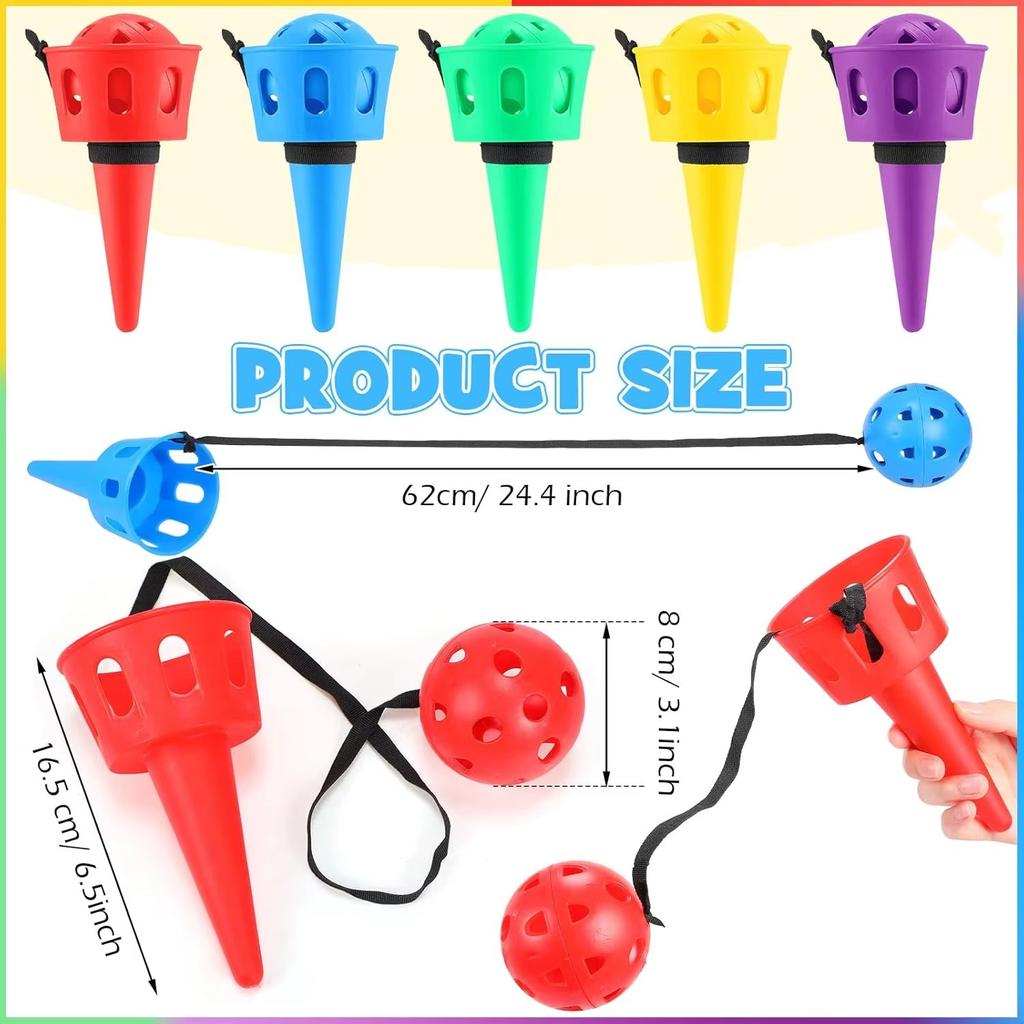 Throw and Catch Ball Set Kids Ball and Cup Hand Eye Coordination Catch Ball with String Outdoor Party Game for Lawn Yard Beach