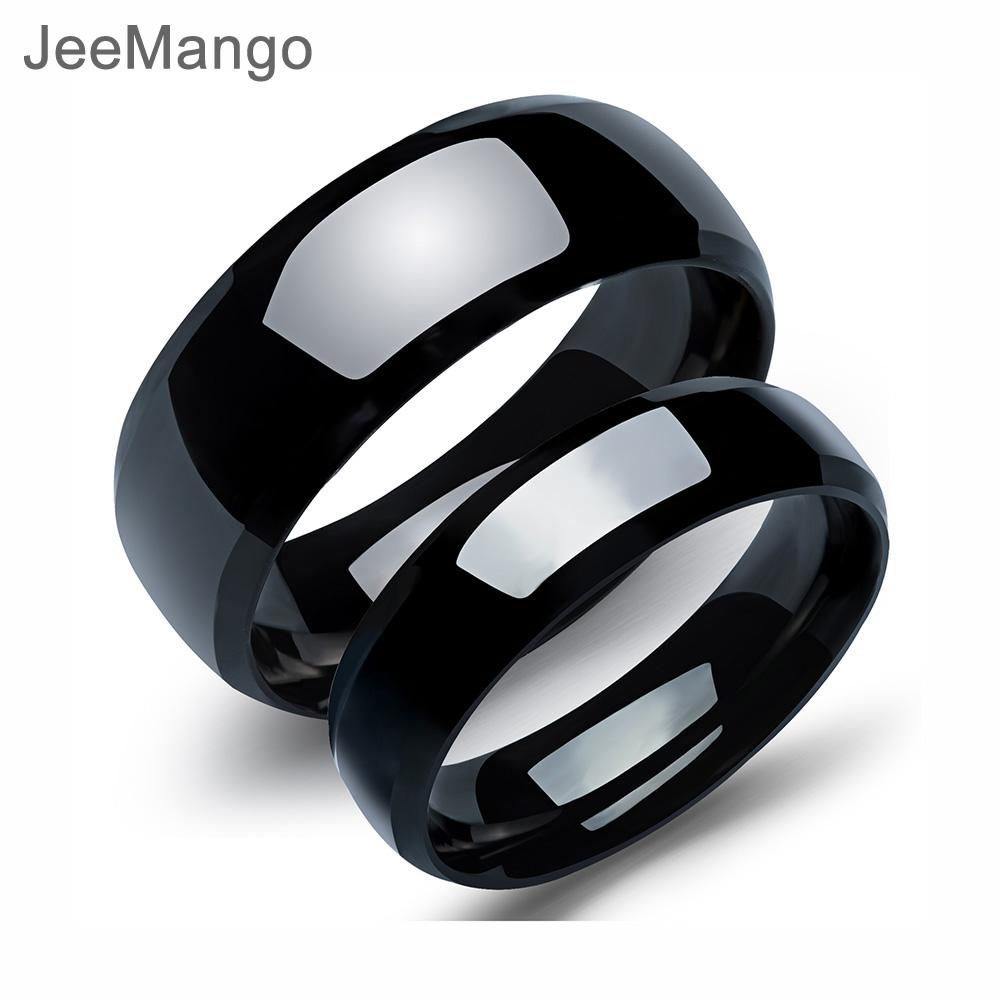 JeeMango Trendy Stainless Steel Couple Ring Classical Black Gun Plated Men Women Jewelry Minimalist Finger Rings OGJ479H