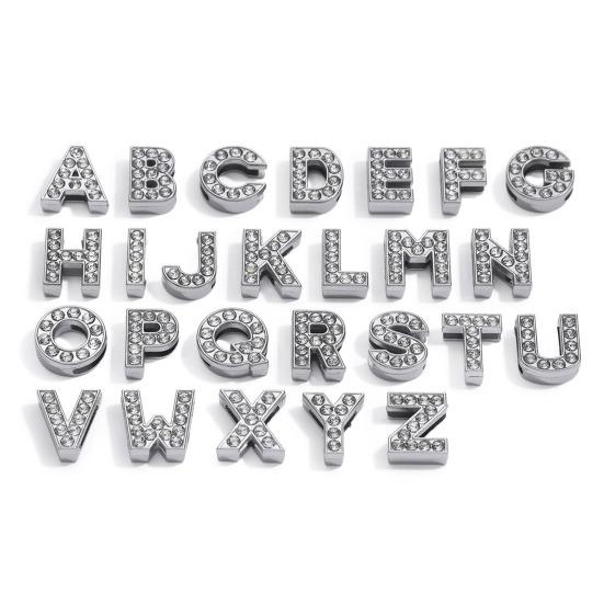 Rhinestone Letter Beads Alloy A To Z Charms Slide Letter Charms Small Spacer Beads for DIY Jewelry Making Keychain Cell Phone Chain Bracelet Craft