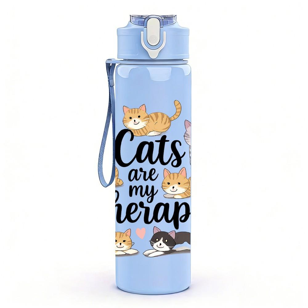 1PC Cats Are My Therapy Group Print 750ml Color Plastic Sports Water Bottle Leakproof Flip Straw Lid Suitable for Sports Office Home Use