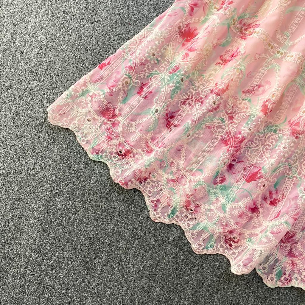 Elegant 2 Piece Set Women Summer Spring Floral Print Embroidery Prom Evening Party Long Dress Suits Crop Top Skirts Suits