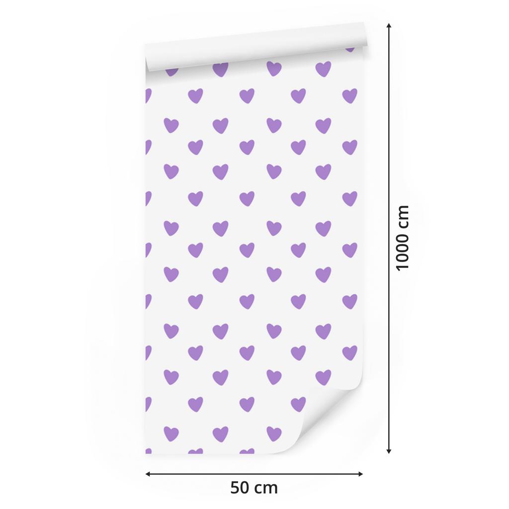Hearts Wallpaper White and Lavender 50x1000