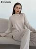 Fall Winter Russian Long Sleeve Loose Casual Pants Knit Set Women Hot Sale High Waisted Ripped Trousers