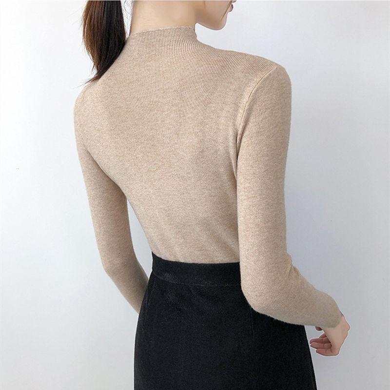 Half Turtleneck Knitted Pullovers Sweaters Women Autumn Winter Primer Shirt Long Sleeve Short Slim-fit Tight Jumper Tops Solid Color One Size