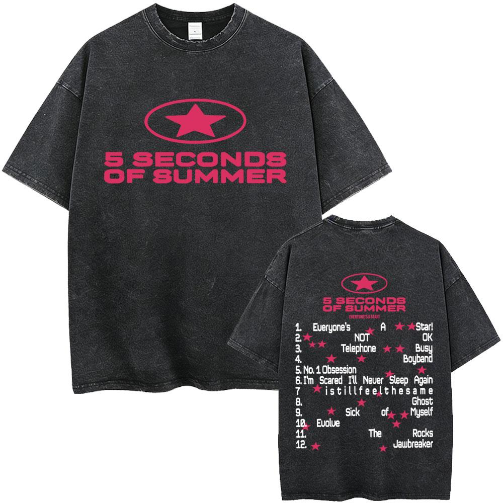 Punk Rock Band 5 Seconds of Summer Washed Vintage Tshirt Everyones A Star Merch 2026 Tshirts Men Women Hip Hop Gothic T Shirt