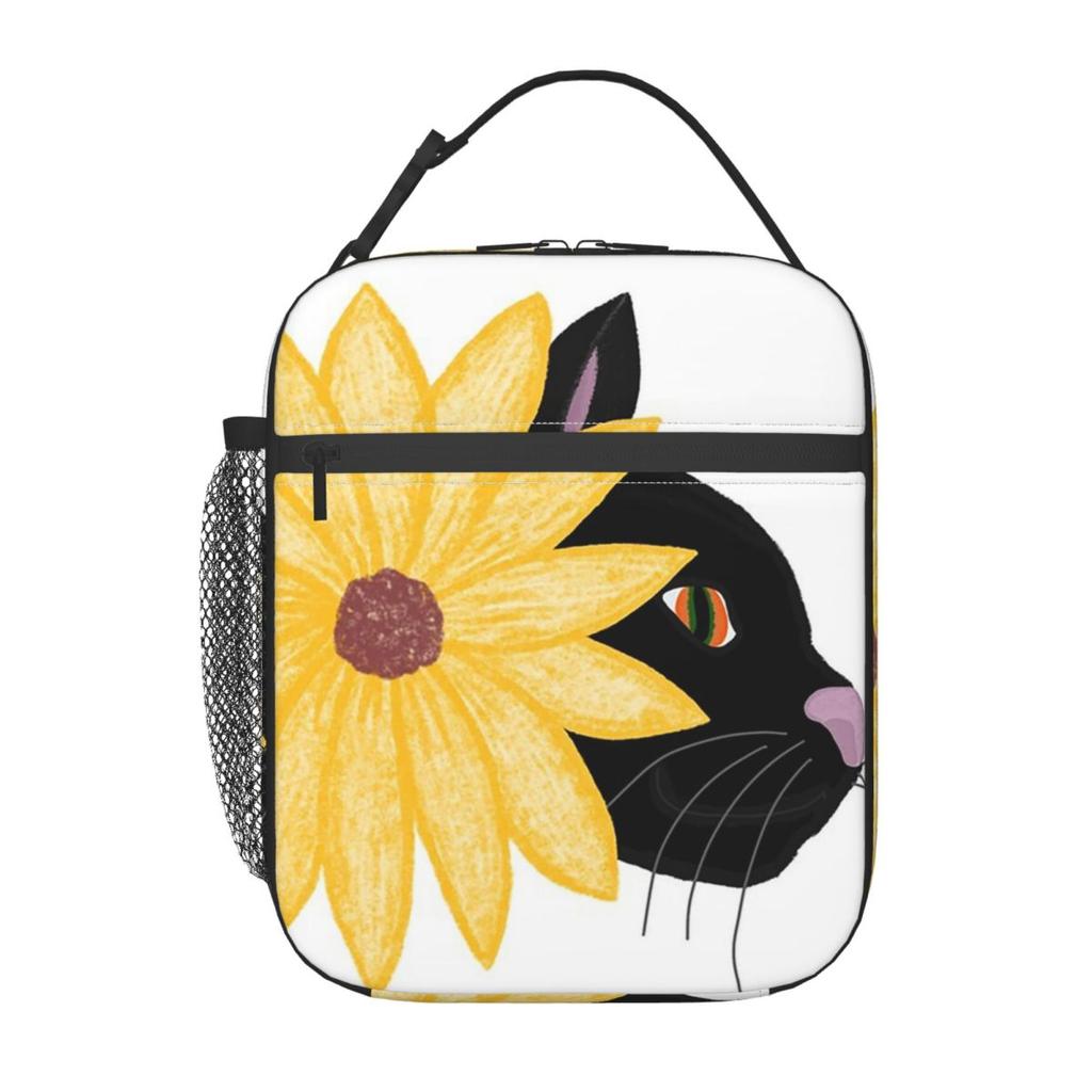 Black Cat In Flower Bushes Insulated Lunch Bag for Kids School Cooler Thermal Food Box Tote Portable Lunch Boxes Container