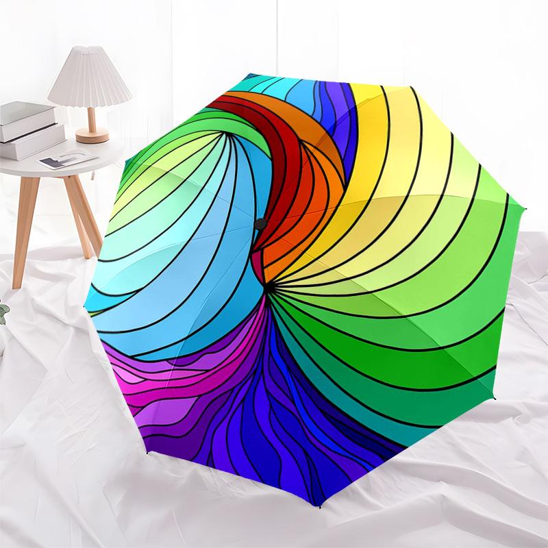 1pc Rainbow Spiral Automatic Opening/Closing Umbrella - Portable 3-Fold Design, 8-Bone Iron Frame Outdoor Umbrella, Festival Gift for Fans, Travelers,