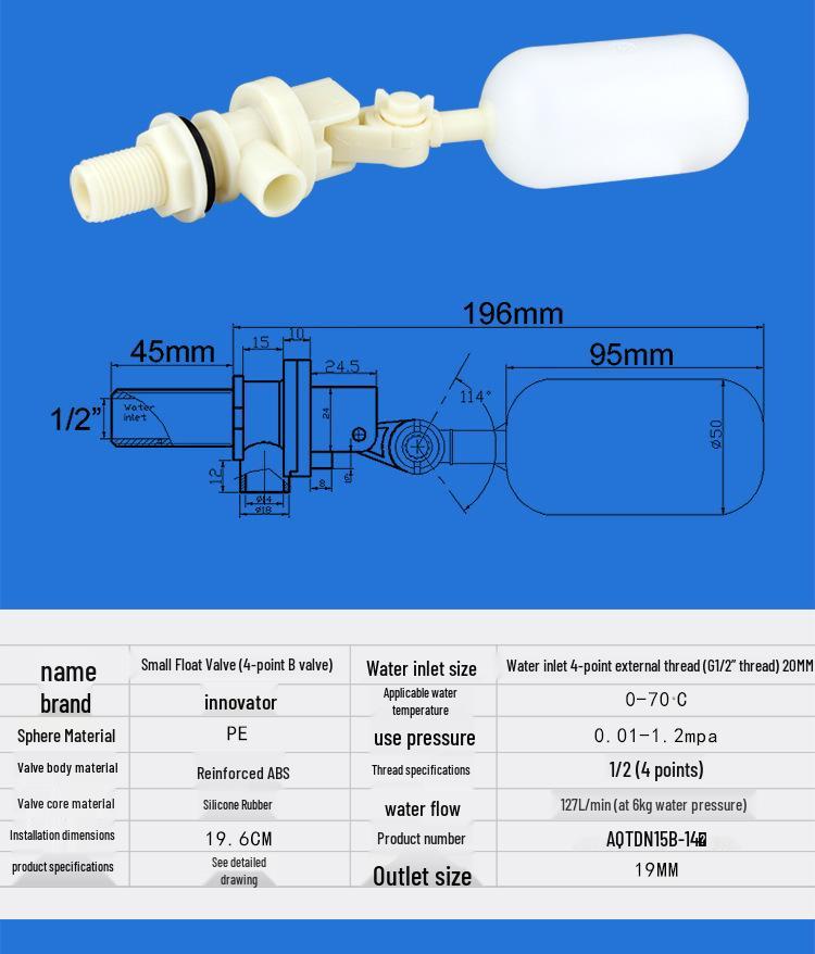 Household Plastic Differential Pressure Float Ball Valve