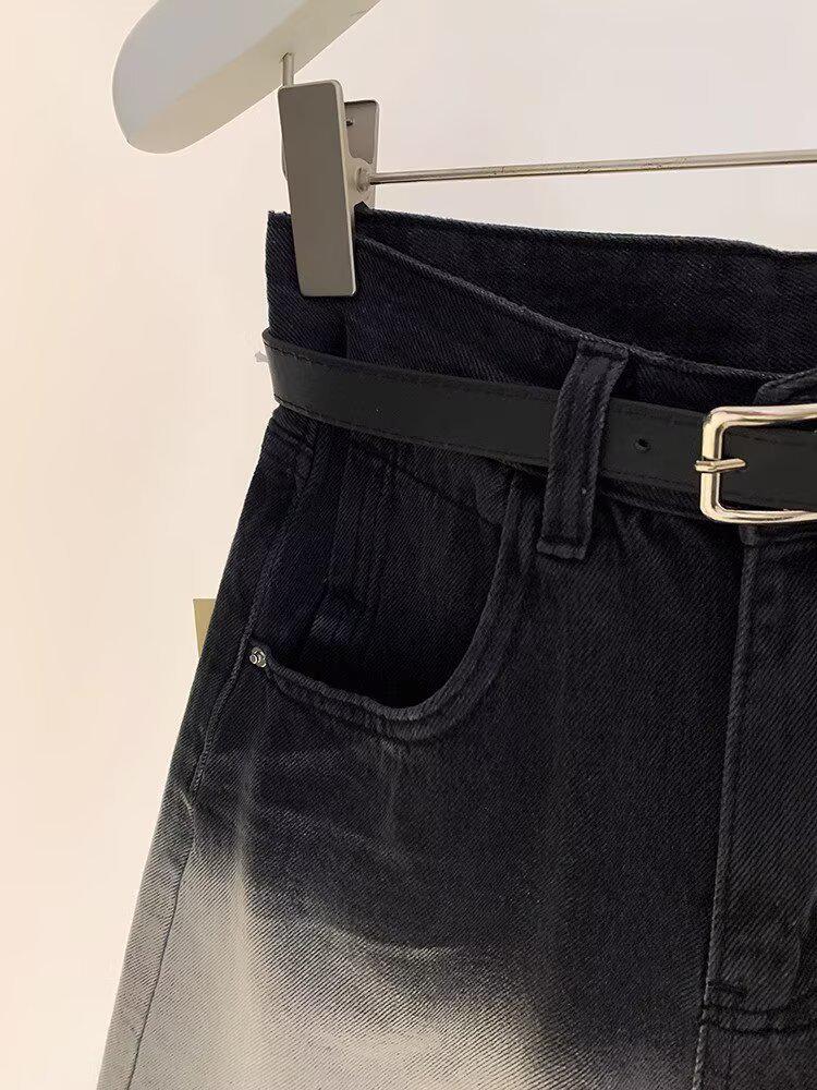 2025 Spring/Summer Women's Retro Gradient High-Waist Denim Shorts - Korean Fashion, Mid-Length, Straight Leg