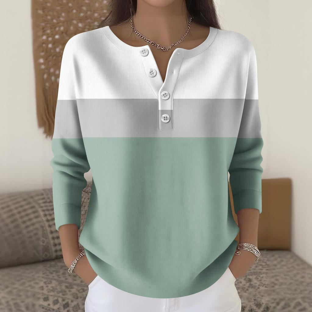 Women's Fashion Long Sleeve Plaid Geometric Print Top Elegant Casual Top