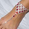 Ruby Red Crystal Anklet Rhinestone Foot Chain for Women Boho Rhinestone Finger Toe Anklet Barefoot Sandal Foot Jewelry