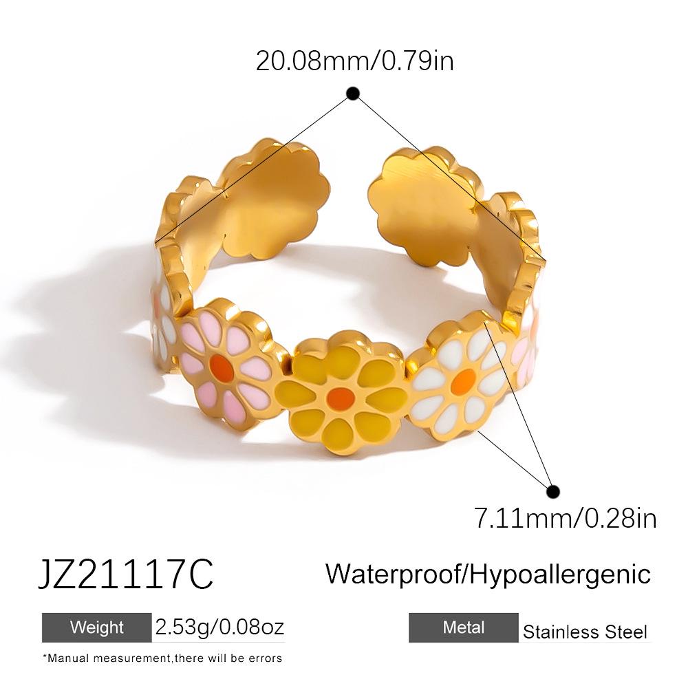 Adjustable 18K Gold Plated Stainless Steel Snake & Flower Ring - Waterproof & Color Retention