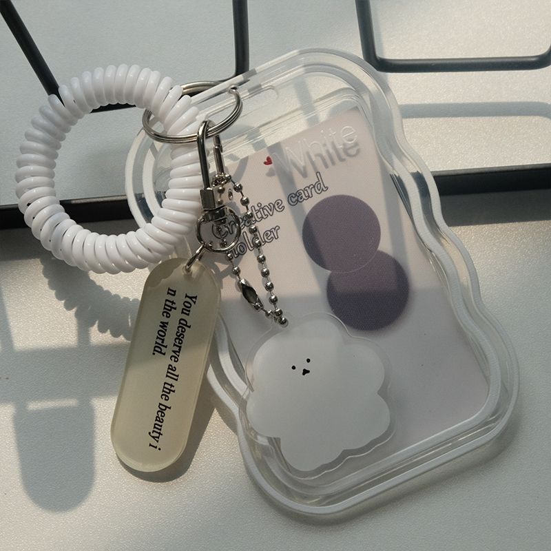 Transparent student card holder, meal card, school spring pendant, keychain. белый