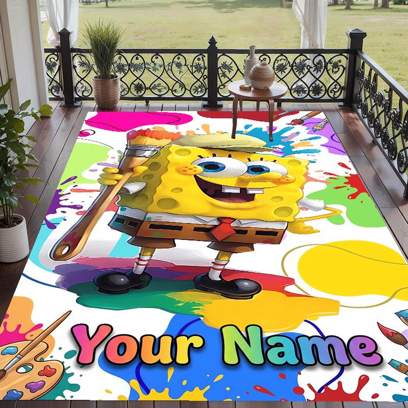 Custom Text SpongeBob Pattern Floor Rug Soft Indoor Carpet Mat Living Room Bedroom