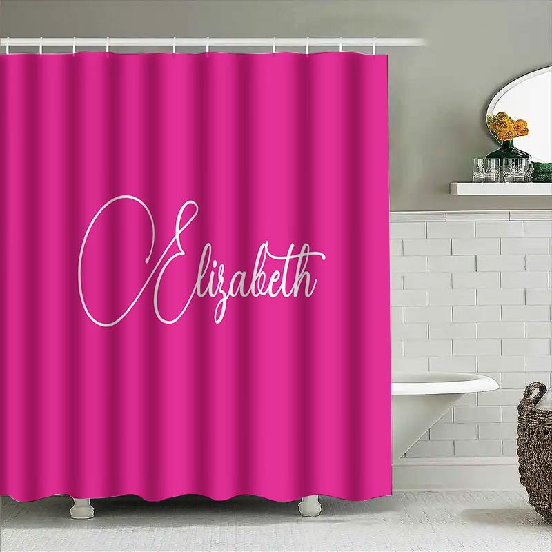 Customizable Monogram Name Shower Curtain Set Bright Bold Colors With Elegant Script Font For Bathroom Decor 180 Gsm Microfiber