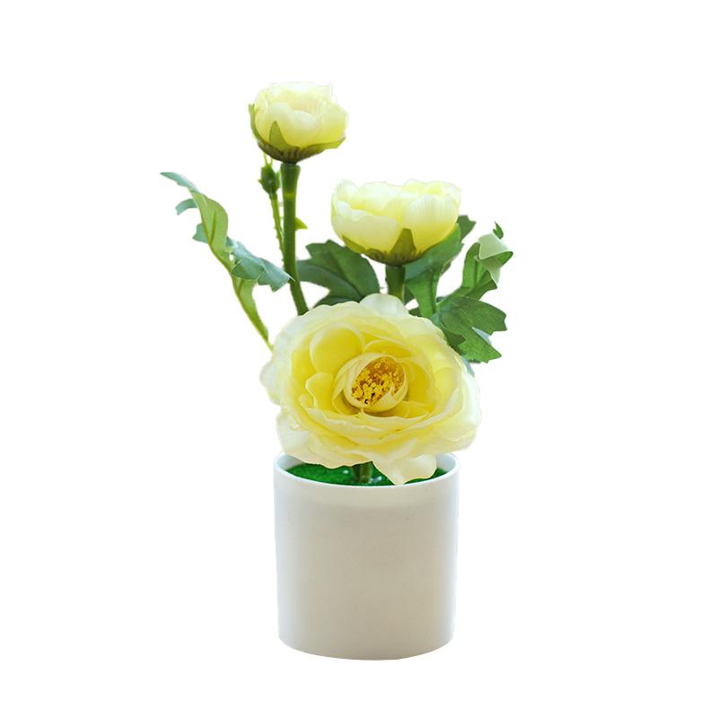 1 STK Hjem Hage Dekor Te Rose 3 Hoder Bord Ornament Falske Blomster Kunstig Blomst Mini Bonsai