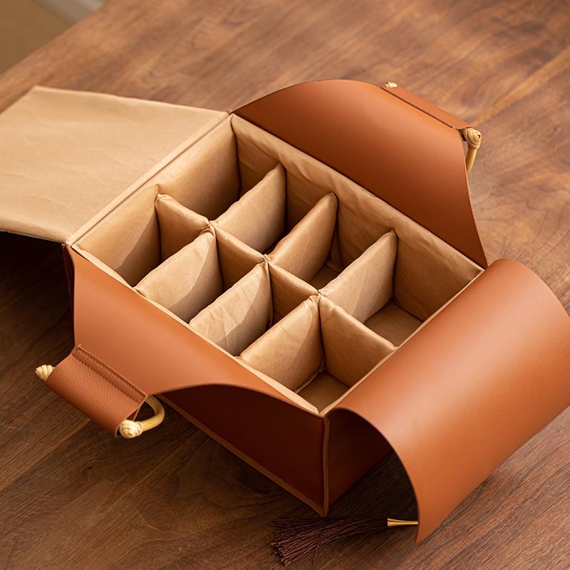 Premium Tea Set Birthday Gift Boxes Heart Shaped Leather Bamboo Handle Portable Storage Box Removable Storage Tea Set Empty Box