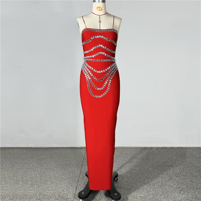 

New Fashion Bandage Dress Sexy Breast Bound Drill Heavy Industry Off-Shoulder Women s Clothing Skinny Hip Wrap Dress Evening Dress S